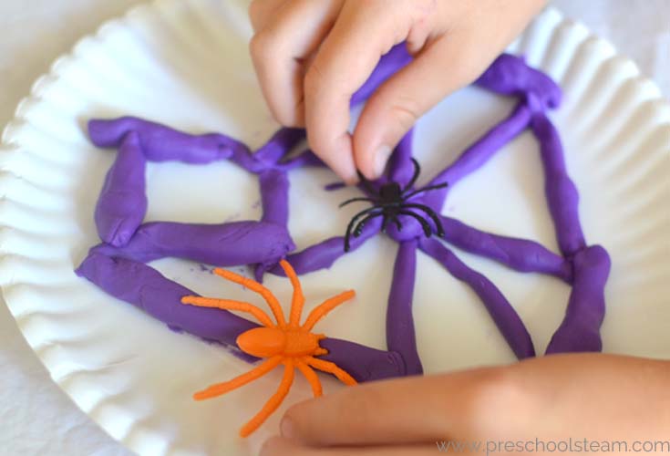 Halloween Preschool STEM Activities Play dough Spider Web