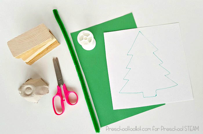 materials for Christmas tree steam activity 